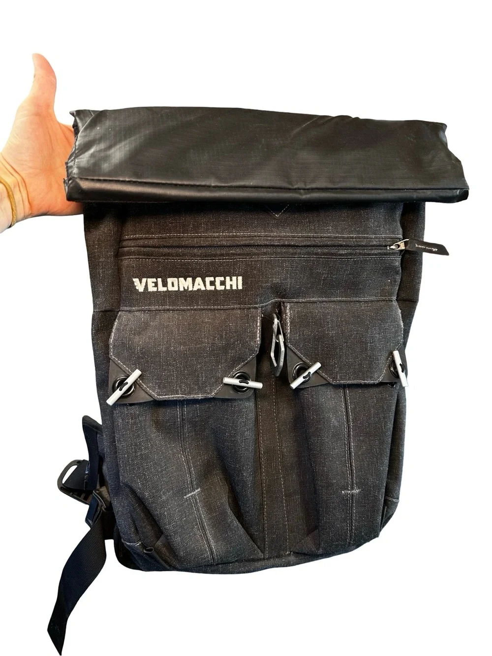Velomacchi Speedway 28L Roll Top Motorcycle Backpack Waterproof Charcoal Gray